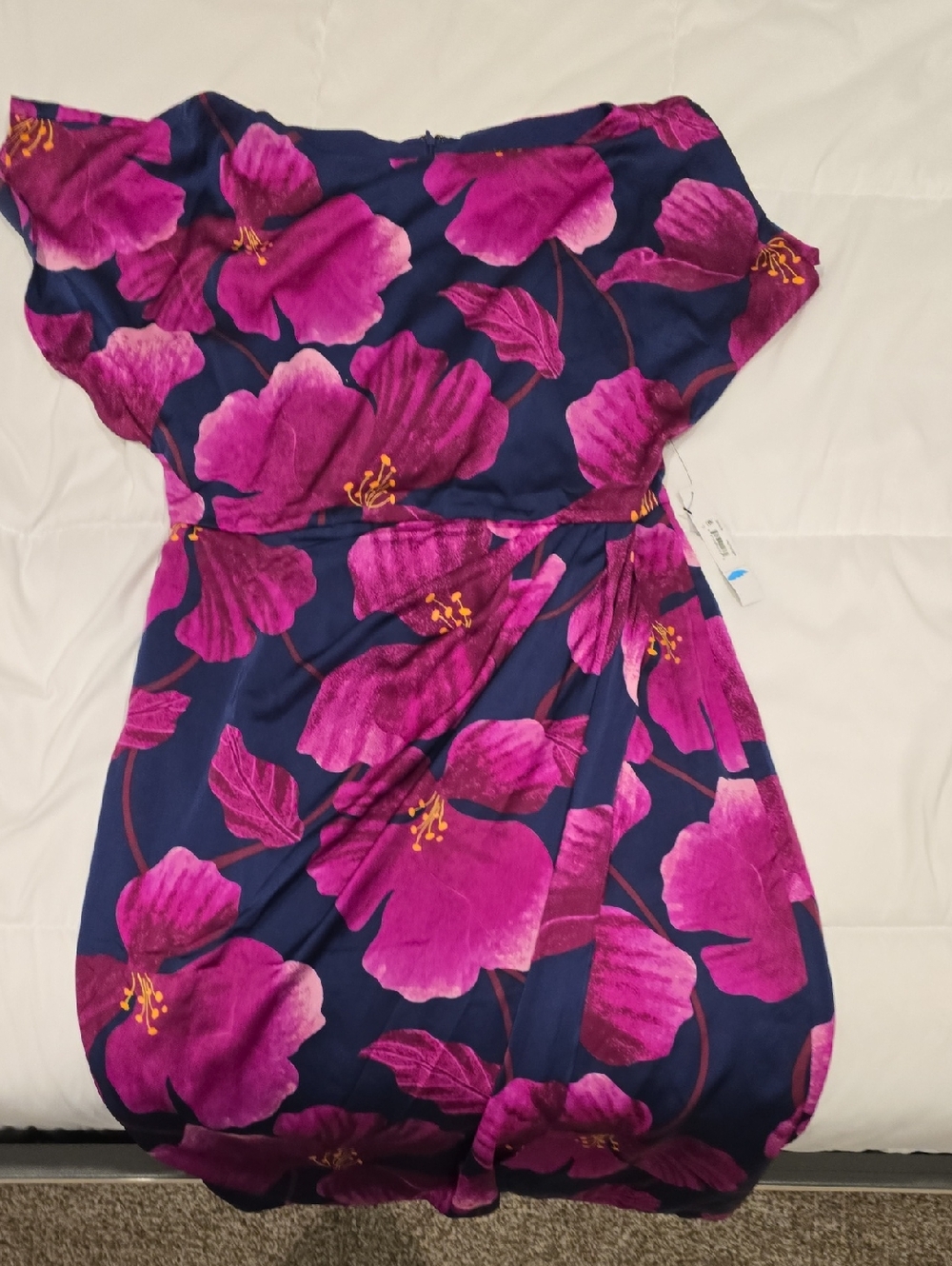 Maggy London Navy and Fuchsia Floral Midi Dress